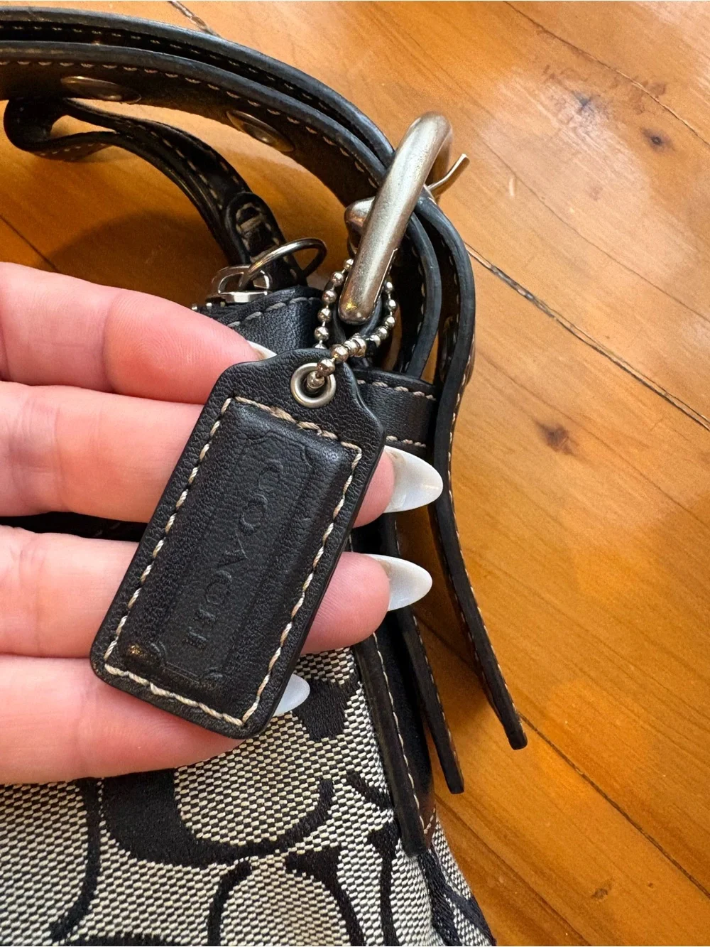 Coach Black and Gray Signature Canvas Shoulder Bag